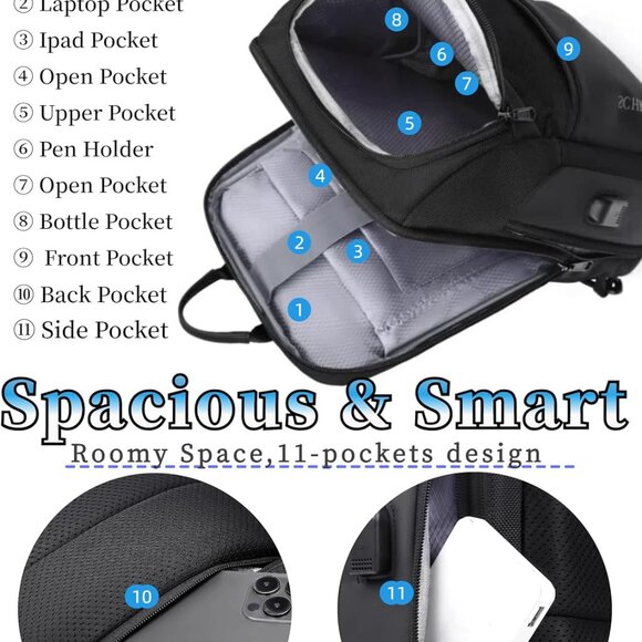 Versatile Unisex Sling Backpack with USB Charging Port and Anti-Theft Features - Picture 6 of 8